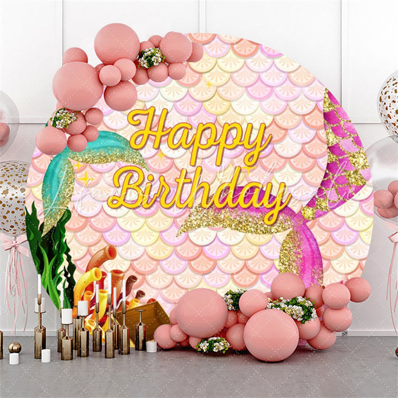 Lofaris Fish Scales Treasure Mermaid Round Birthday Backdrop