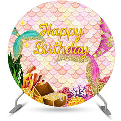 Lofaris Fish Scales Treasure Mermaid Round Birthday Backdrop