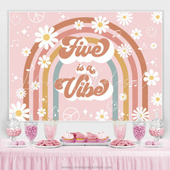 Lofaris Five Is A Vibe Rainbow Floral 5th Birthday Backdrop