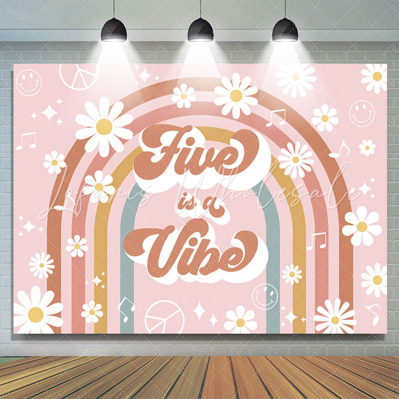 Lofaris Five Is A Vibe Rainbow Floral 5th Birthday Backdrop