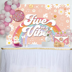 Lofaris Five Is Vibe Groovy Daisy Car 5th Birthday Backdrop