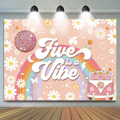 Lofaris Five Is Vibe Groovy Daisy Car 5th Birthday Backdrop