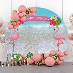 Lofaris Flamingo Hawaii Beach Happy Birthday Circle Backdrop