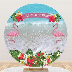 Lofaris Flamingo Hawaii Beach Happy Birthday Circle Backdrop