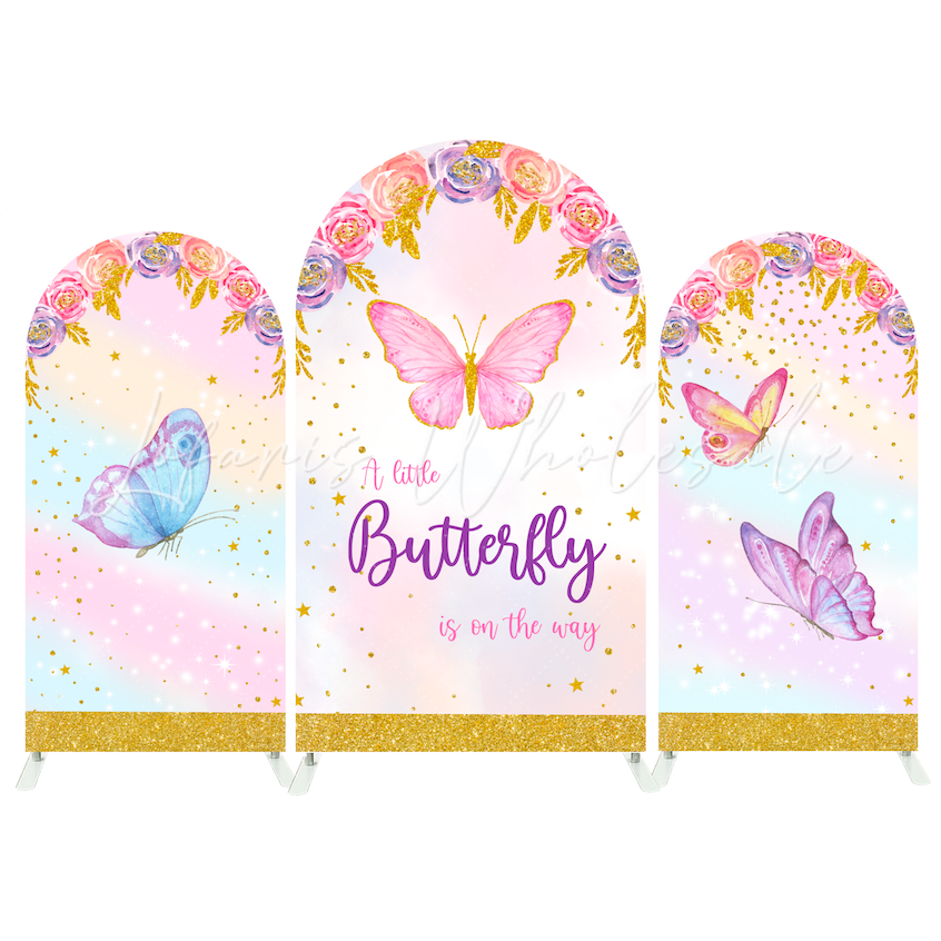 Flora Butterfly Happy Birthday Party Arch Backdrop Wall Cloth Cover