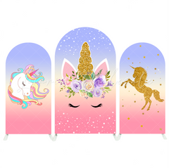 Flora Gold Glitter Unicorn Theme Happy Birthday Party Arch Backdrop Wall Cloth Cover