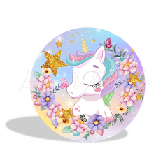 Flora Unicorn Birthday Party Round Backdrop Cover Plinth Cylinder Pedestal Cloth Cover