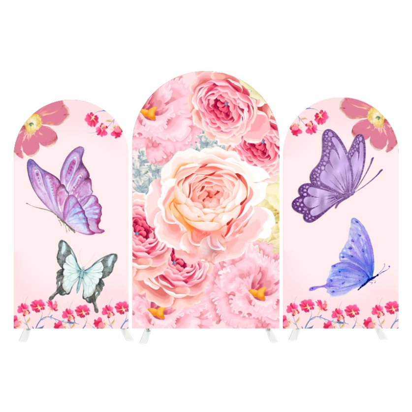 Flower Flora Butterfly Happy Birthday Party Arch Backdrop Wall Cloth Cover