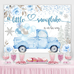 Lofaris Floral And Blue Truck With Balloon Baby Shower Backdrop