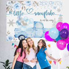 Lofaris Floral And Blue Truck With Balloon Baby Shower Backdrop