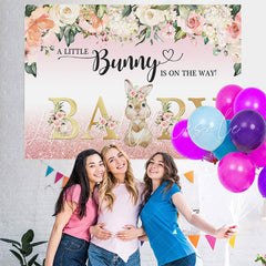 Lofaris Floral And Bunny Pink Glitter Girls Baby Shower Backdrop