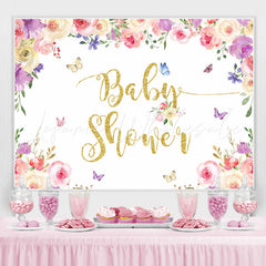 Lofaris Floral And Butterfly Glitter One Baby Shower Backdrop