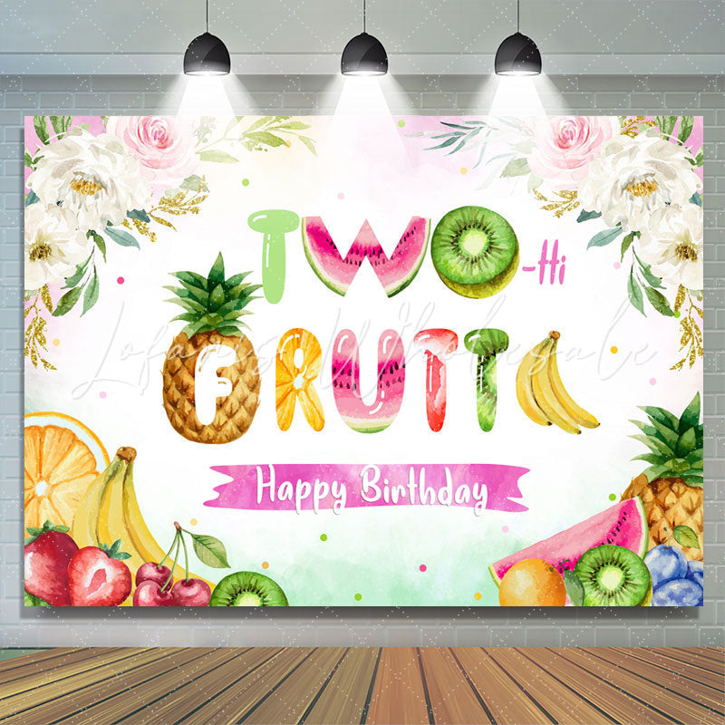 Lofaris Floral And Fruit Happy 2Nd Birthday Backdrop For Girl