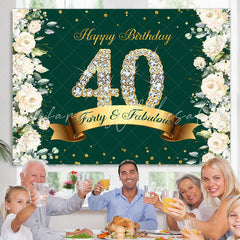 Lofaris Floral And Glitter Green Happy 40Th Birthday Backdrop