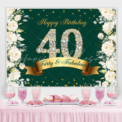 Lofaris Floral And Glitter Green Happy 40Th Birthday Backdrop