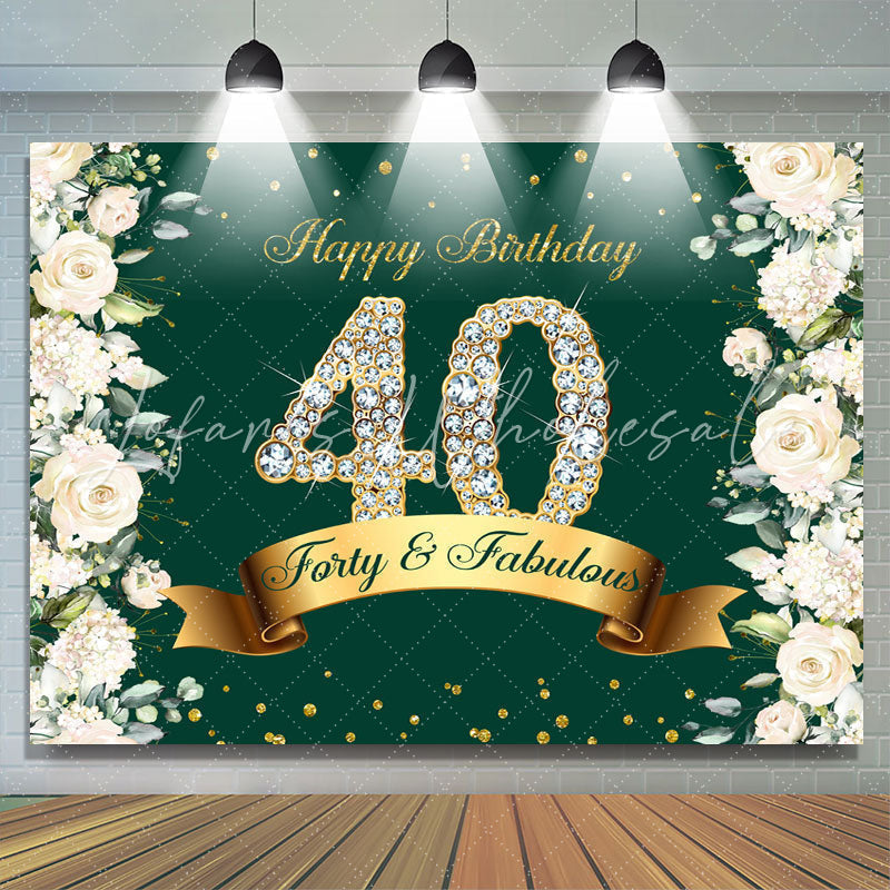 Lofaris Floral And Glitter Green Happy 40Th Birthday Backdrop