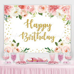 Lofaris Floral And Glitter Happy Birthday Backdrop For Girl