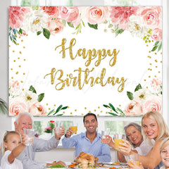 Lofaris Floral And Glitter Happy Birthday Backdrop For Girl