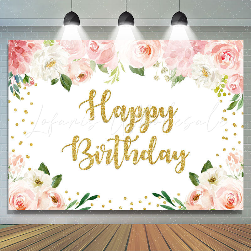 Lofaris Floral And Glitter Happy Birthday Backdrop For Girl