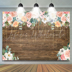 Lofaris Floral And Glitter Lines Wooden Happy Birthday Backdrop