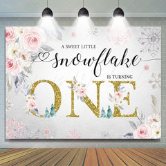 Lofaris Floral And Glitter Snowflakes 1St Birthday Backdrop