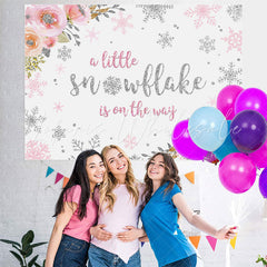 Lofaris Floral And Glitter Snowflakes Baby Shower Backdrop