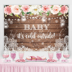 Lofaris Floral And Glitter Snowy Winter Baby Shower Backdrop