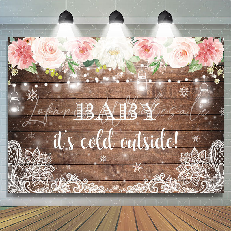 Lofaris Floral And Glitter Snowy Winter Baby Shower Backdrop