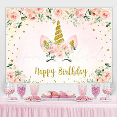 Lofaris Floral And Glitter Unicorn Happy Birthday Backdrop