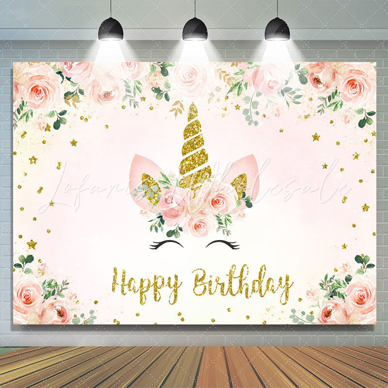 Lofaris Floral And Glitter Unicorn Happy Birthday Backdrop