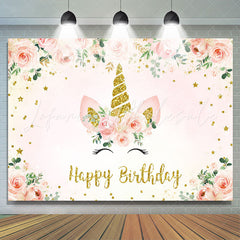 Lofaris Floral And Glitter Unicorn Happy Birthday Backdrop