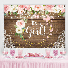 Lofaris Floral And Golden Circle Wooden Baby Shower Backdrop