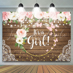 Lofaris Floral And Golden Circle Wooden Baby Shower Backdrop