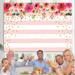 Lofaris Floral and Golden Dots Pink White Stripes Backdrop