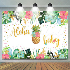 Lofaris Floral And Leaves Glitter Aloha Baby Shower Backdrop