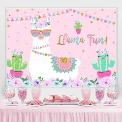 Lofaris Floral And Llama With Cactus Pink Baby Shower Backdrop