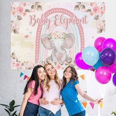 Lofaris Floral And Pink Lovely Elephant Baby Shower Backdrop