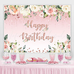 Lofaris Floral And Sweet Pink Glitter Backdrop For Birthday