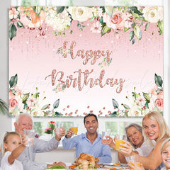 Lofaris Floral And Sweet Pink Glitter Backdrop For Birthday