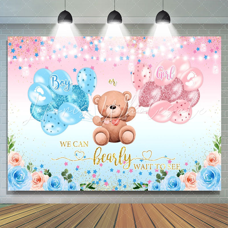 Lofaris Floral Balloon Star Teddy Bear Baby Shower Backdrop