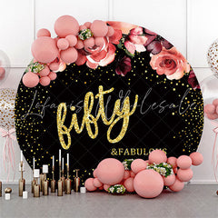 Lofaris Floral Black Golden Round 50th Birthday Backdrop