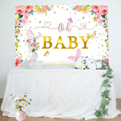 Lofaris Floral Butterfly Gold Diamond Baby Shower Backdrop