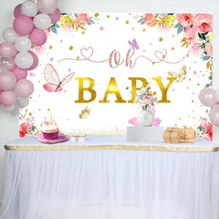 Lofaris Floral Butterfly Gold Diamond Baby Shower Backdrop