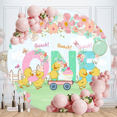 Lofaris Floral Cartoon Cute Duck Round 1st Birthday Backdrop