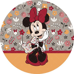 Lofaris Floral Cartoon Mouse Round Birthday Backdrop For Girl