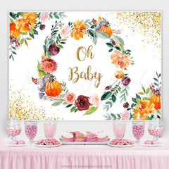 Lofaris Floral Circle With Golden Dots Baby Shower Backdrop