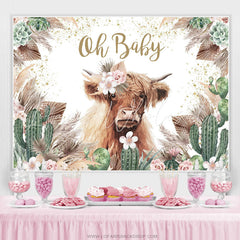 Lofaris Floral Cow With Cactus Boho Baby Shower Backdrop