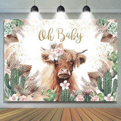 Lofaris Floral Cow With Cactus Boho Baby Shower Backdrop