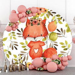 Lofaris Floral Cute Fox Balloon Leaves Round Party Backdrops