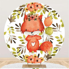 Lofaris Floral Cute Fox Balloon Leaves Round Party Backdrops